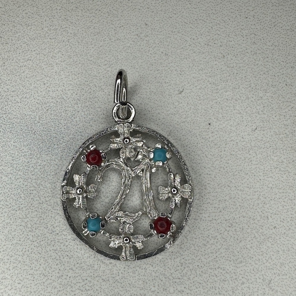 Vintage Sterling Silver 925 21st Birthday Charm Pendant with Colorful‎ Accents
